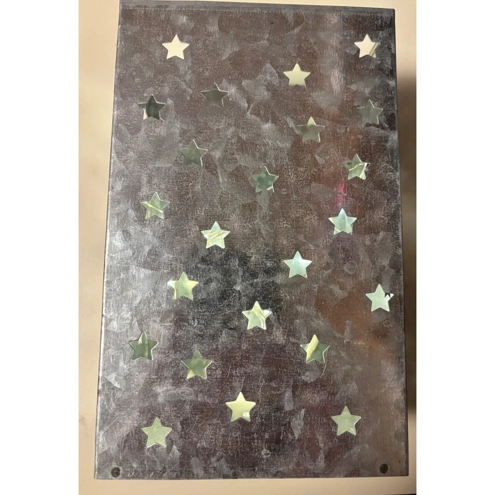 Galvanized Metal Star Cutout LED Lanterns Set of 2 Silver Rustic Good